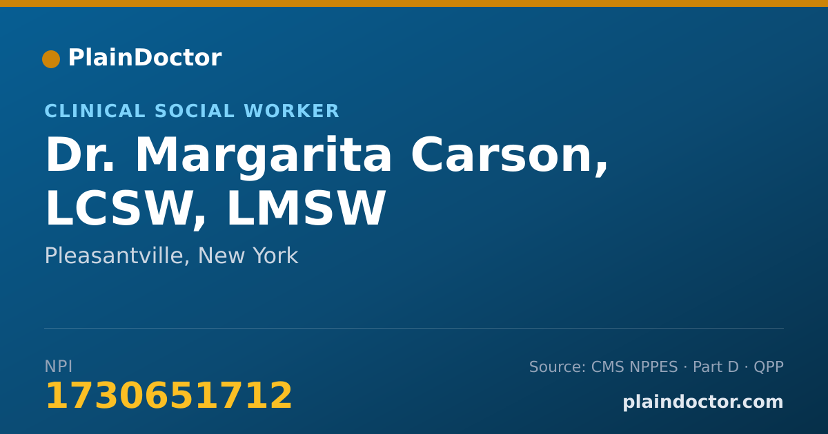 Shareable card for Margarita Carson, LCSW, LMSW - Clinical Social Worker, Pleasantville, NY