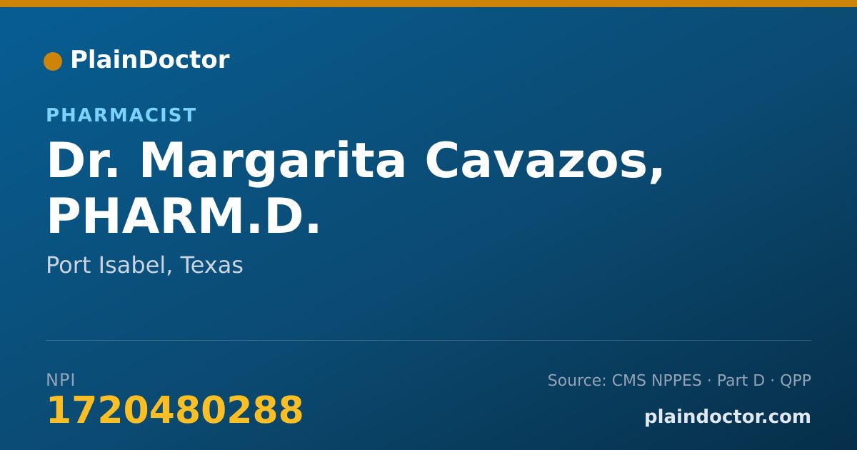 Shareable card for Margarita Cavazos, PHARM.D. - Pharmacist, Port Isabel, TX