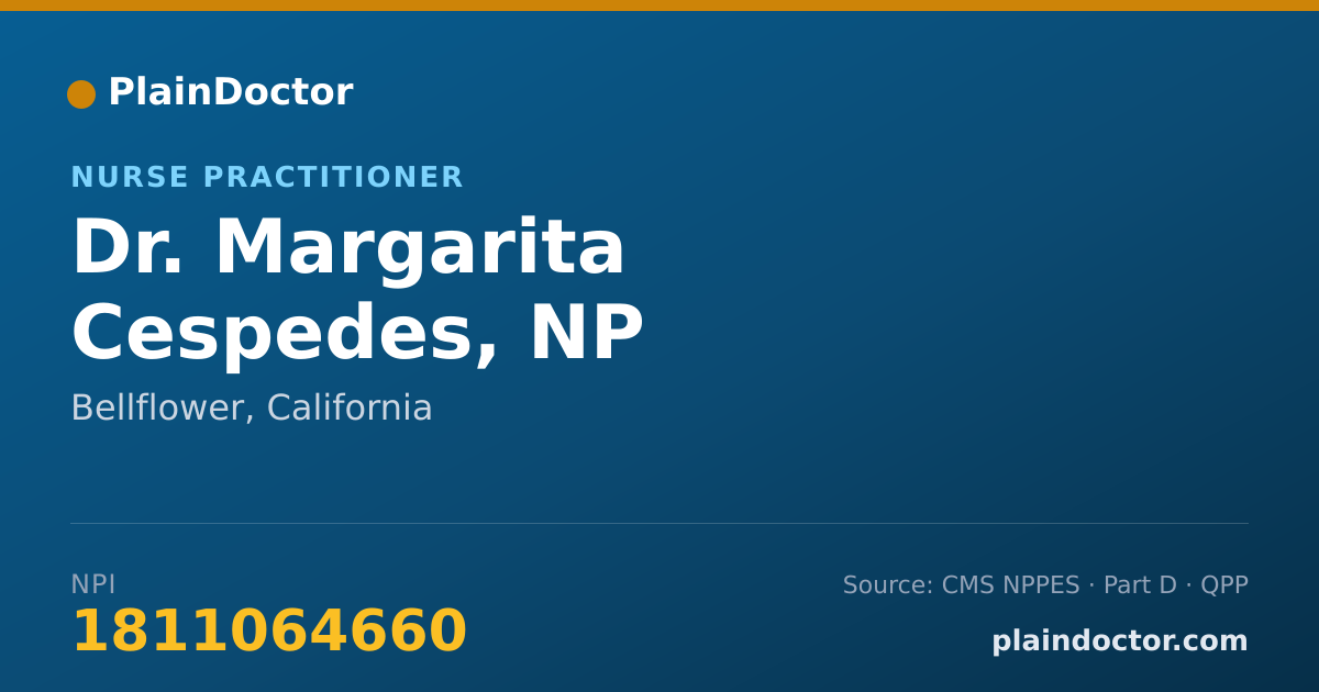 Shareable card for Margarita Cespedes, NP - Nurse Practitioner, Bellflower, CA