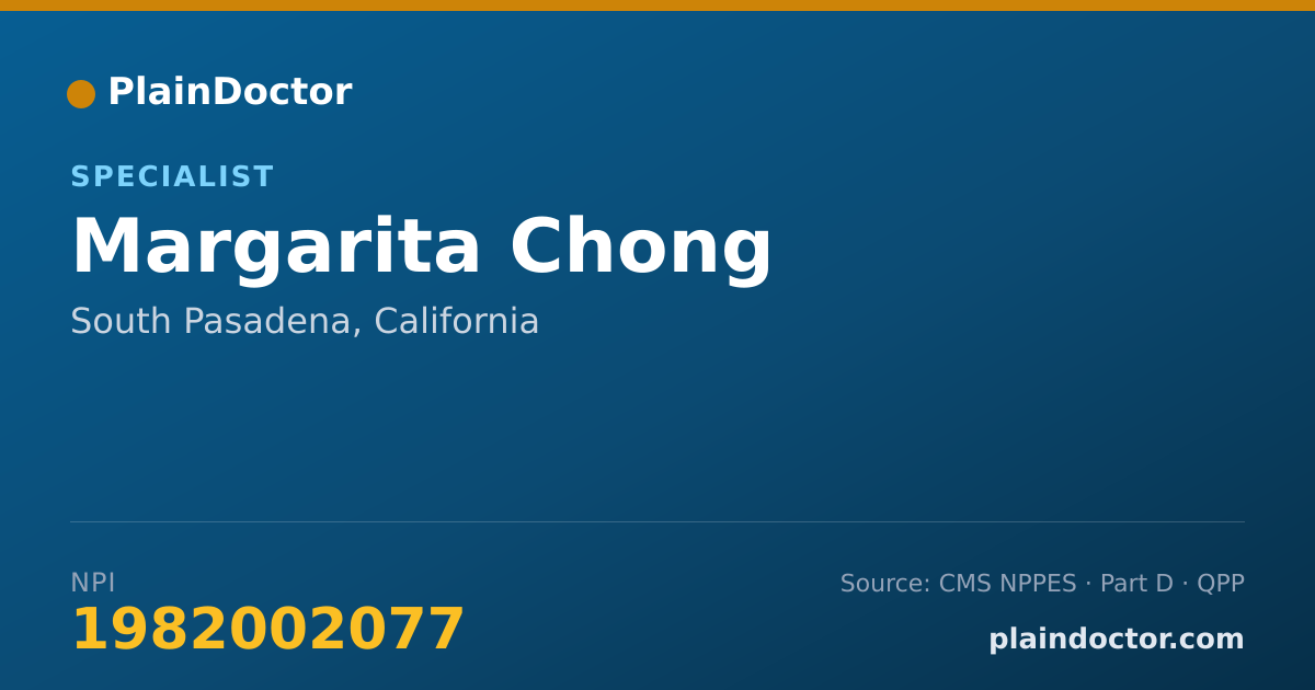Shareable card for Margarita Chong - Specialist, South Pasadena, CA