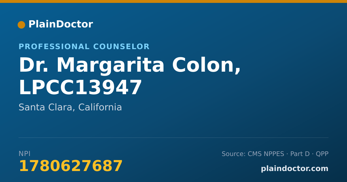 Shareable card for Margarita Colon, LPCC13947 - Professional Counselor, Santa Clara, CA