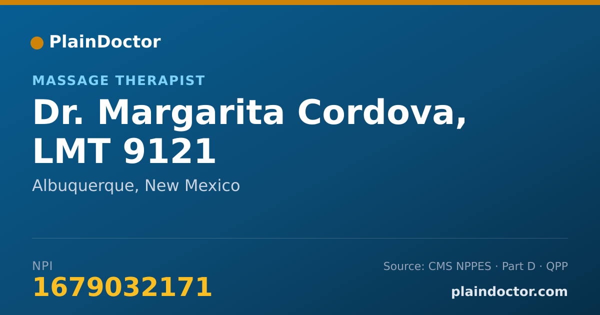 Shareable card for Margarita Cordova, LMT 9121 - Massage Therapist, Albuquerque, NM