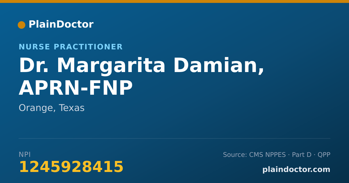 Shareable card for Margarita Damian, APRN-FNP - Nurse Practitioner, Orange, TX