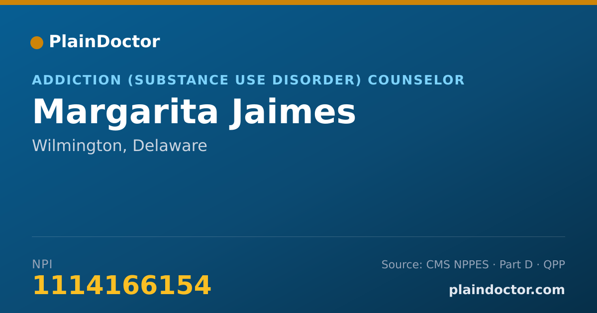 Shareable card for Margarita Jaimes - Addiction (Substance Use Disorder) Counselor, Wilmington, DE