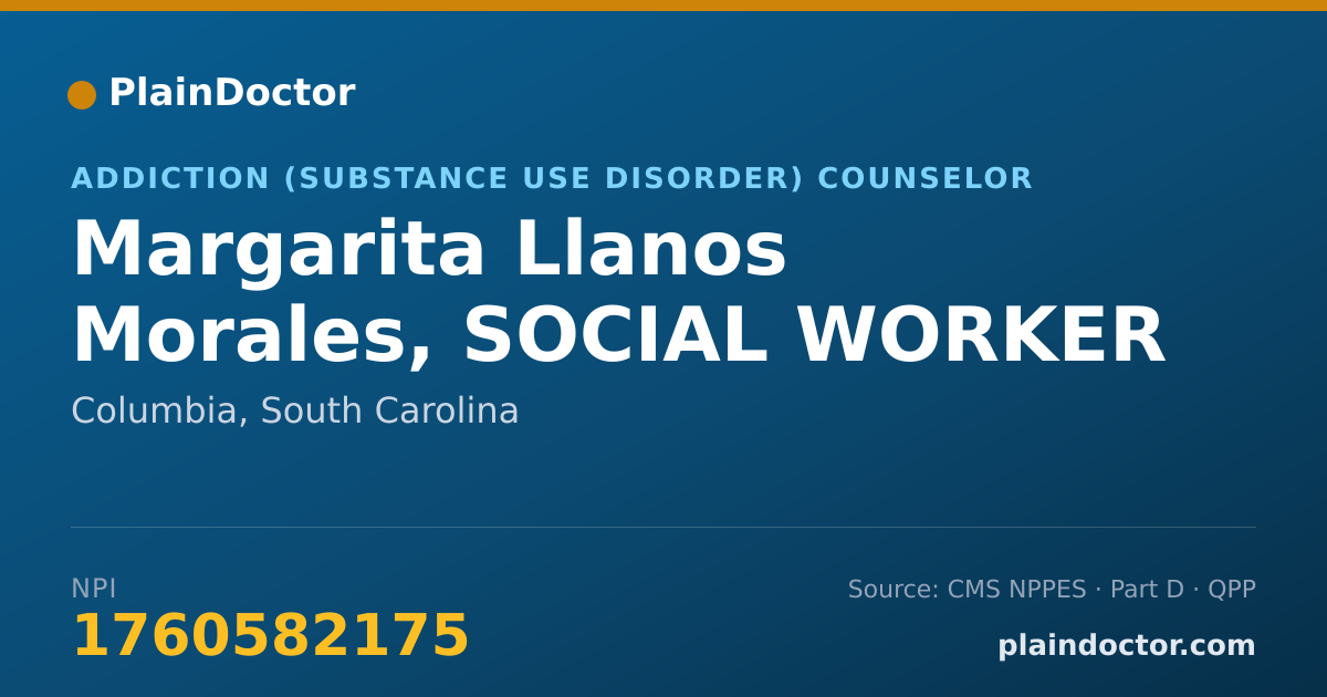 Shareable card for Margarita Llanos Morales, SOCIAL WORKER - Addiction (Substance Use Disorder) Counselor, Columbia, SC