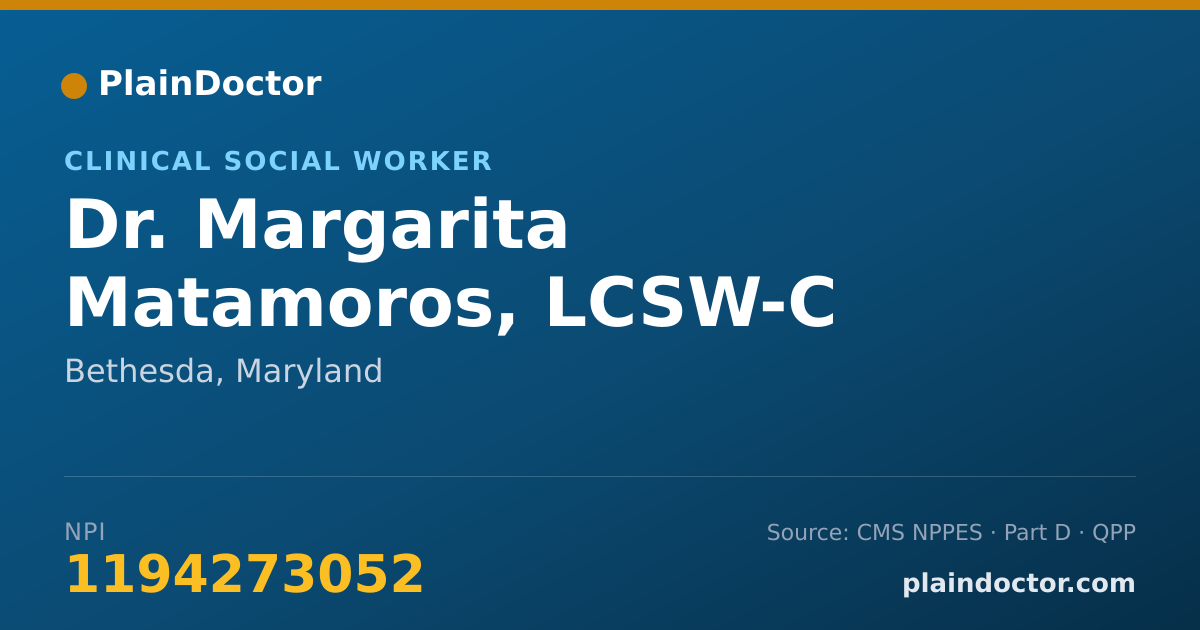 Shareable card for Margarita Matamoros, LCSW-C - Clinical Social Worker, Bethesda, MD