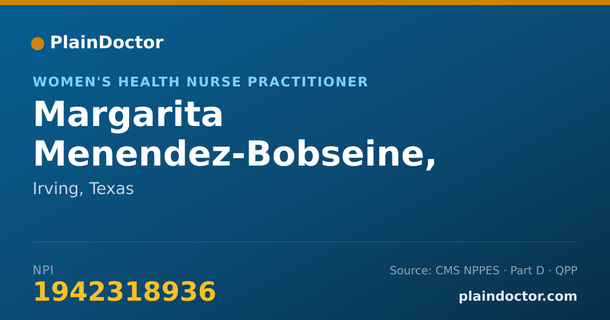 Shareable card for Margarita Menendez-Bobseine, WHNP - Women's Health Nurse Practitioner, Irving, TX