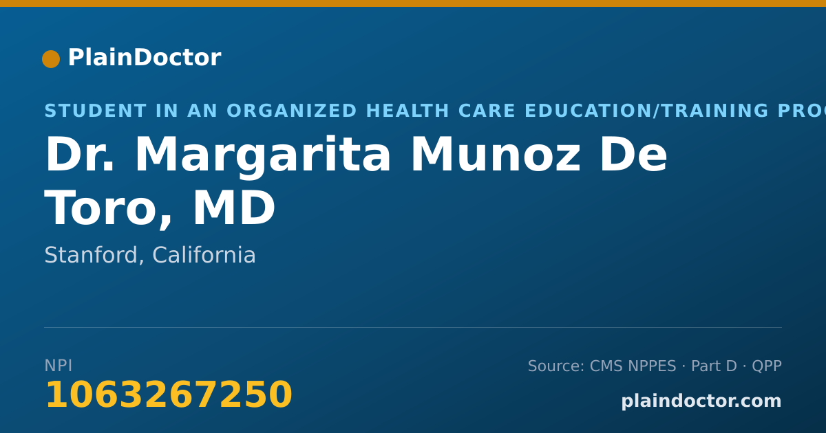 Shareable card for Margarita Munoz De Toro, MD - Student in an Organized Health Care Education/Training Program, Stanford, CA