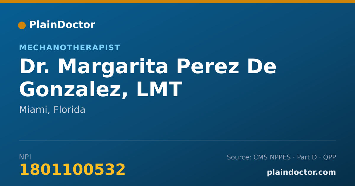 Shareable card for Margarita Perez De Gonzalez, LMT - Mechanotherapist, Miami, FL