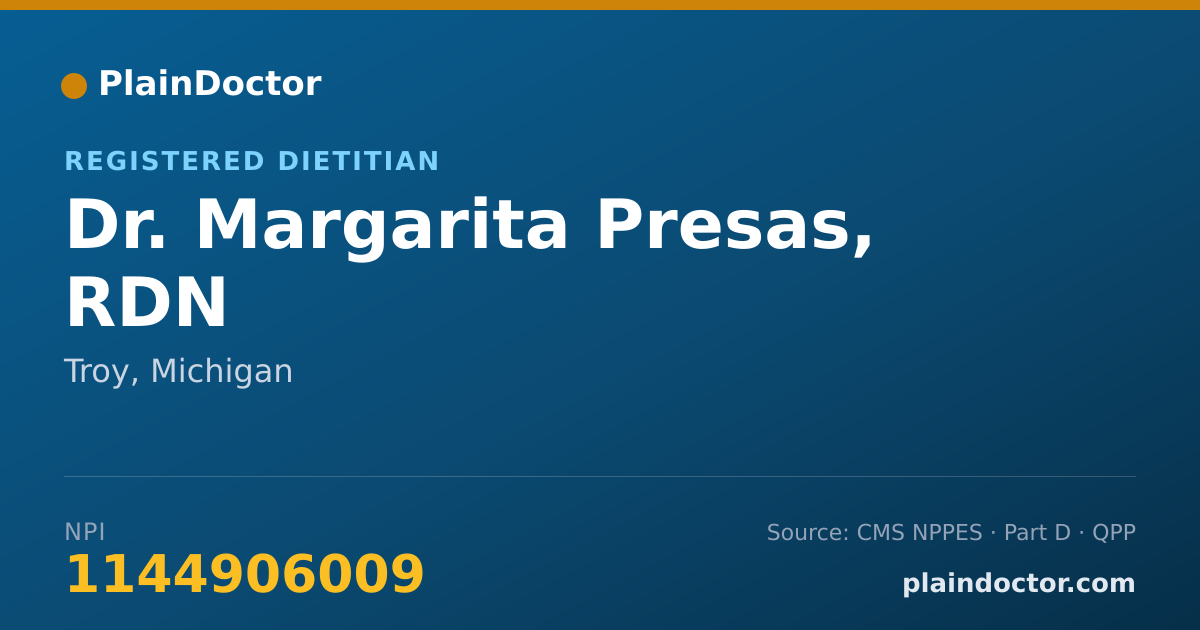 Shareable card for Margarita Presas, RDN - Registered Dietitian, Troy, MI