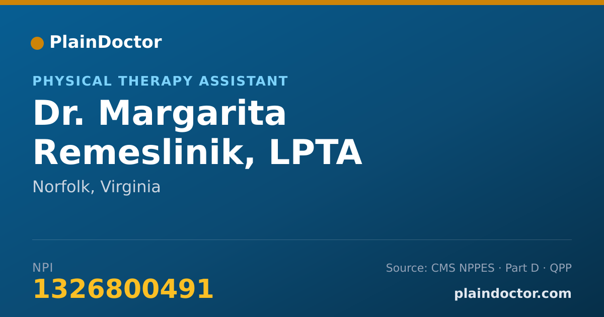 Shareable card for Margarita Remeslinik, LPTA - Physical Therapy Assistant, Norfolk, VA