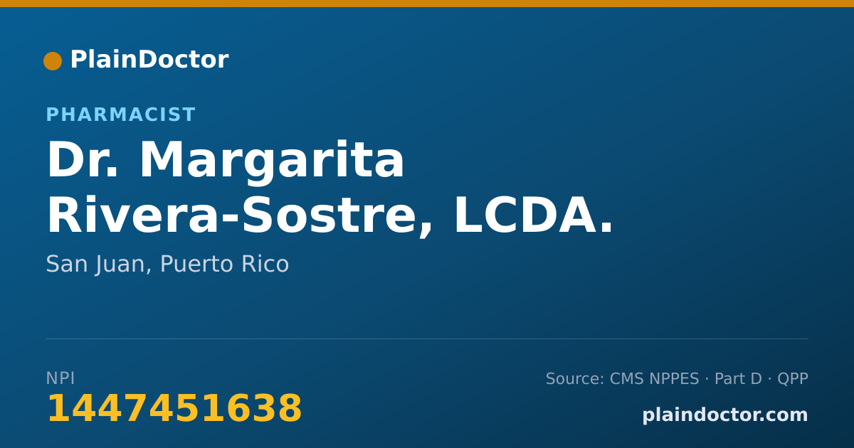 Shareable card for Margarita Rivera-Sostre, LCDA. - Pharmacist, San Juan, PR
