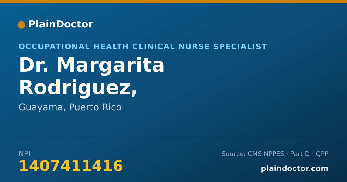 Shareable card for Margarita Rodriguez, RN09/19/1967 - Occupational Health Clinical Nurse Specialist, Guayama, PR