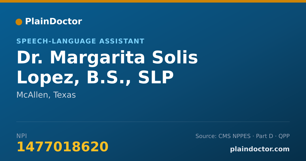 Shareable card for Margarita Solis Lopez, B.S., SLP ASSISTANT - Speech-Language Assistant, McAllen, TX