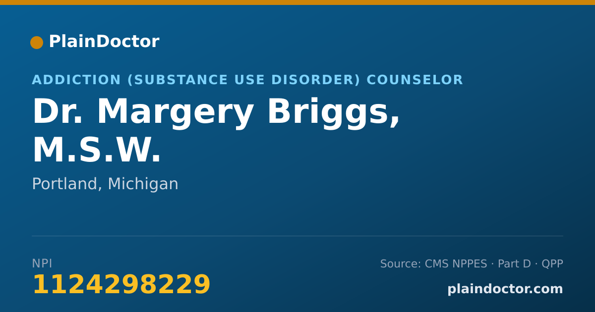 Shareable card for Margery Briggs, M.S.W. - Addiction (Substance Use Disorder) Counselor, Portland, MI