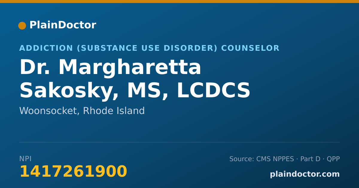 Shareable card for Margharetta Sakosky, MS, LCDCS - Addiction (Substance Use Disorder) Counselor, Woonsocket, RI