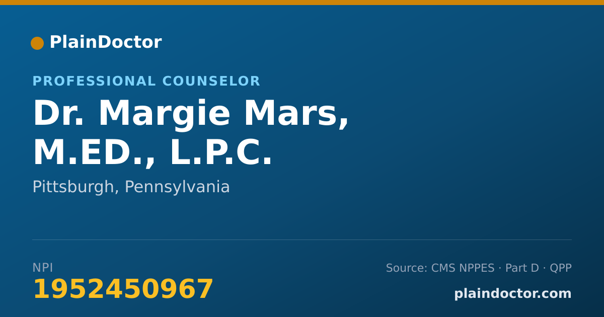 Shareable card for Margie Mars, M.ED., L.P.C. - Professional Counselor, Pittsburgh, PA