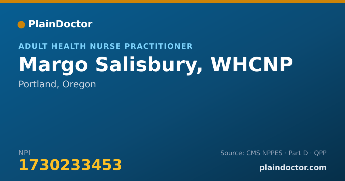 Shareable card for Margo Salisbury, WHCNP - Adult Health Nurse Practitioner, Portland, OR