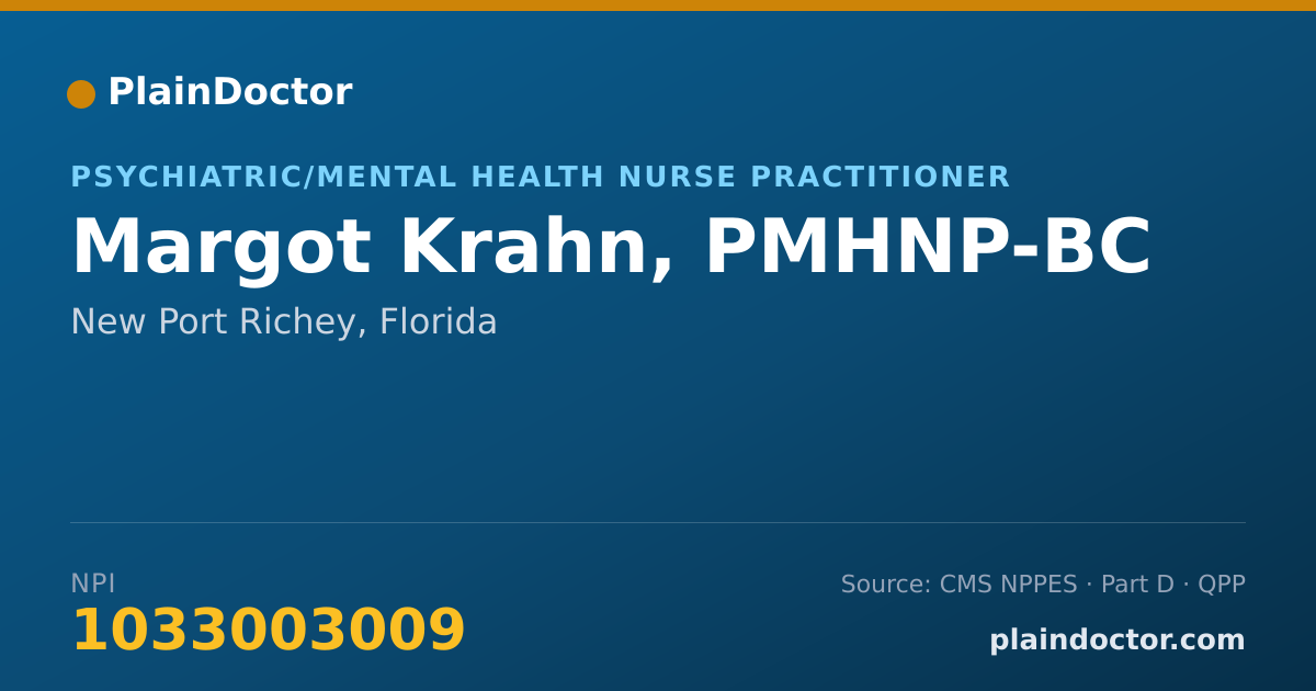 Shareable card for Margot Krahn, PMHNP-BC - Psychiatric/Mental Health Nurse Practitioner, New Port Richey, FL