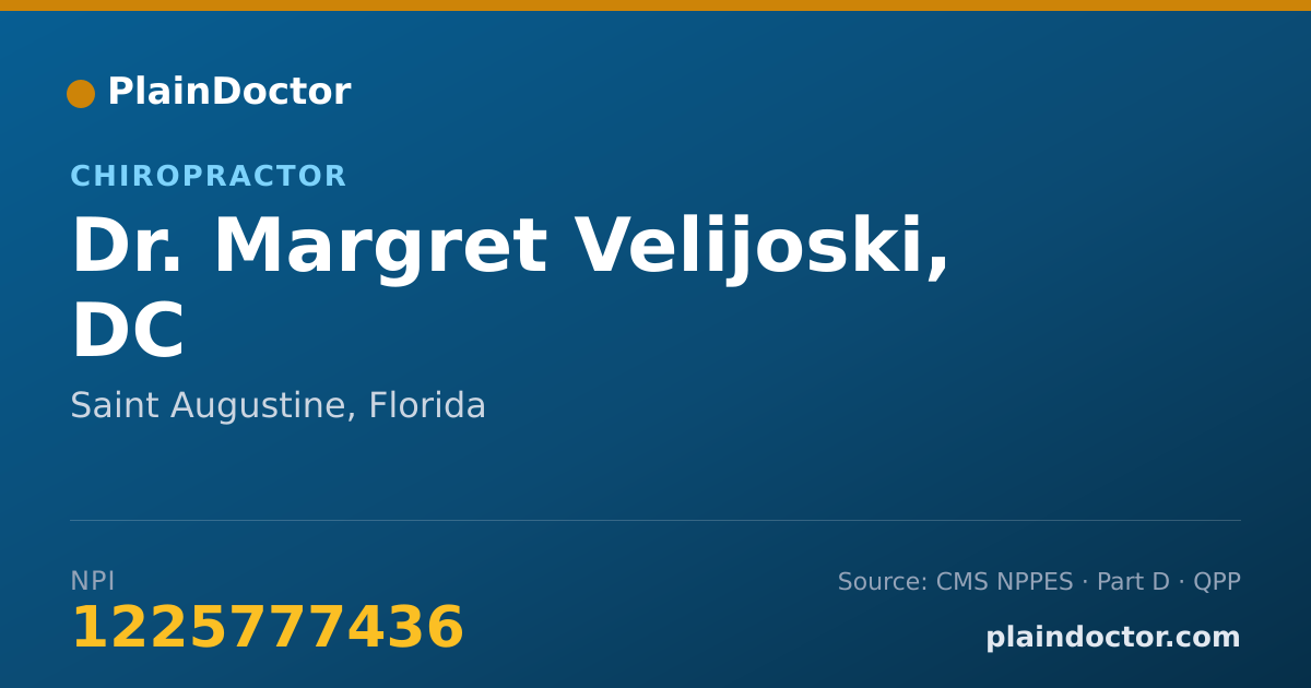 Shareable card for Margret Velijoski, DC - Chiropractor, Saint Augustine, FL
