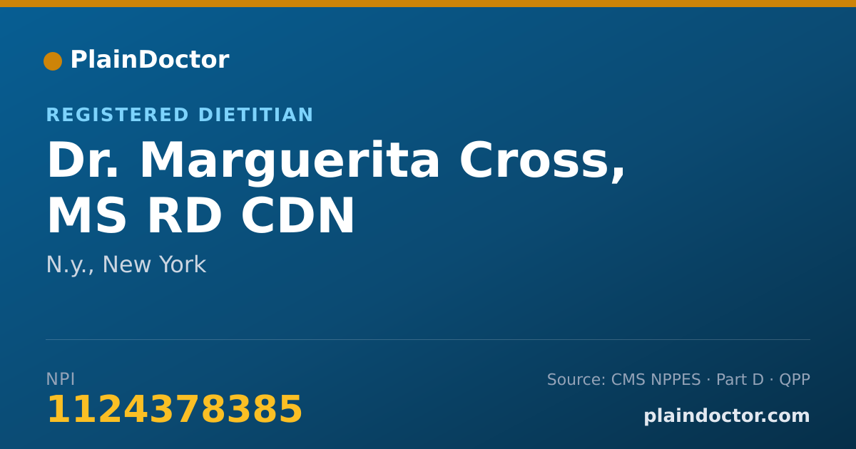 Shareable card for Marguerita Cross, MS RD CDN - Registered Dietitian, N.y., NY