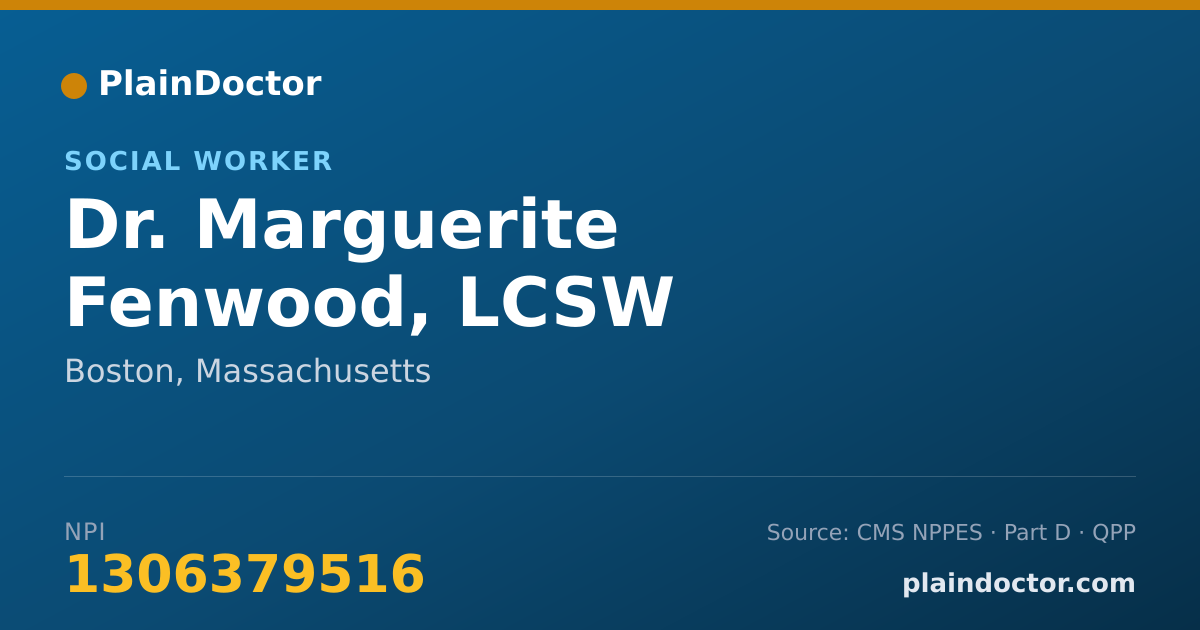 Shareable card for Marguerite Fenwood, LCSW - Social Worker, Boston, MA