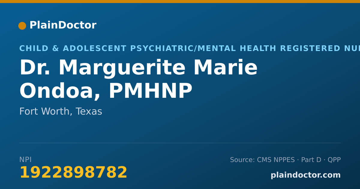 Shareable card for Marguerite Marie Ondoa, PMHNP - Child & Adolescent Psychiatric/Mental Health Registered Nurse, Fort Worth, TX
