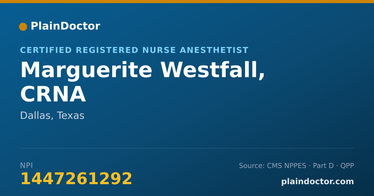 Shareable card for Marguerite Westfall, CRNA - Certified Registered Nurse Anesthetist, Dallas, TX