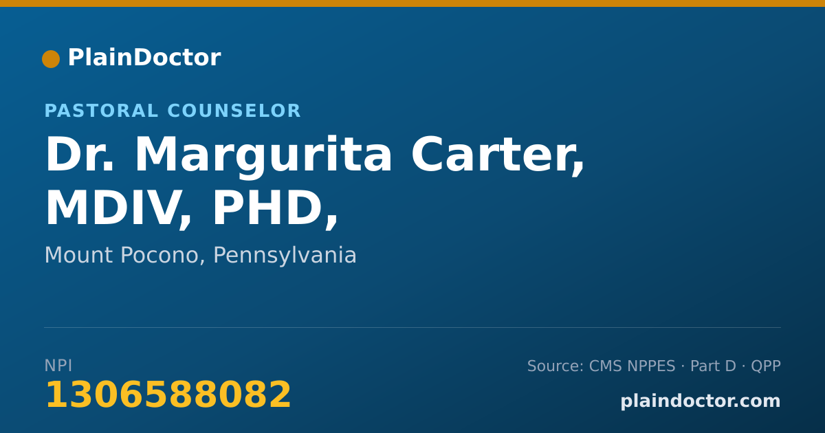 Shareable card for Margurita Carter, MDIV, PHD, - Pastoral Counselor, Mount Pocono, PA