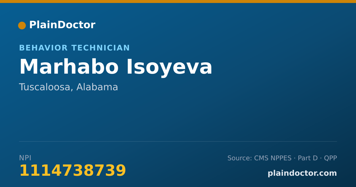 Shareable card for Marhabo Isoyeva - Behavior Technician, Tuscaloosa, AL