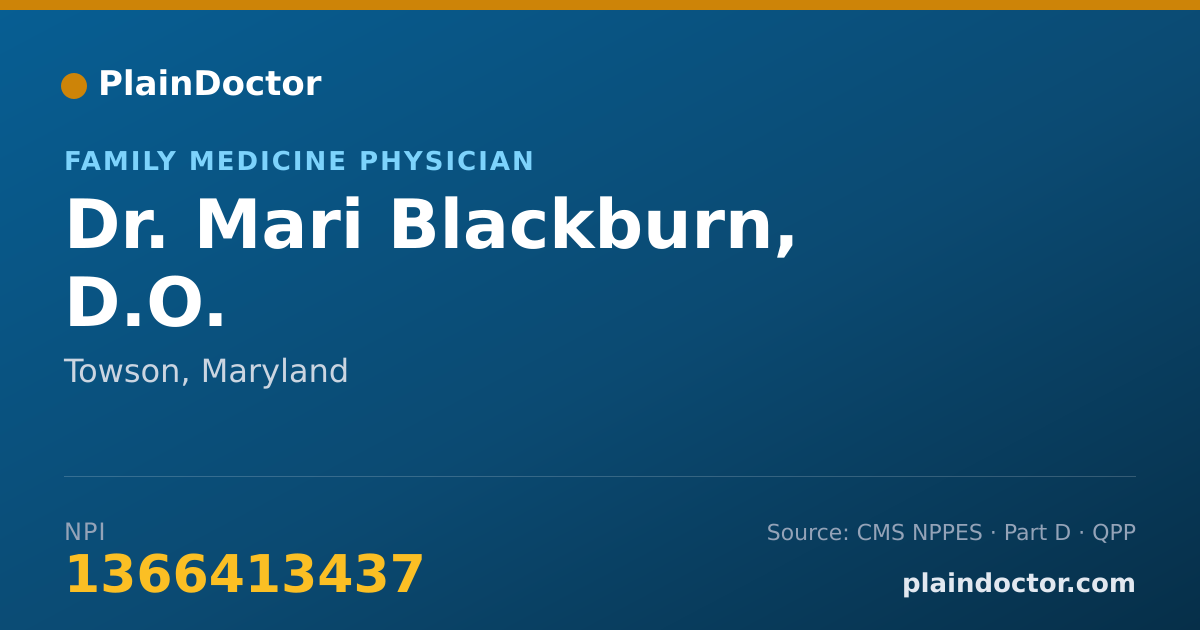Shareable card for Mari Blackburn, D.O. - Family Medicine Physician, Towson, MD