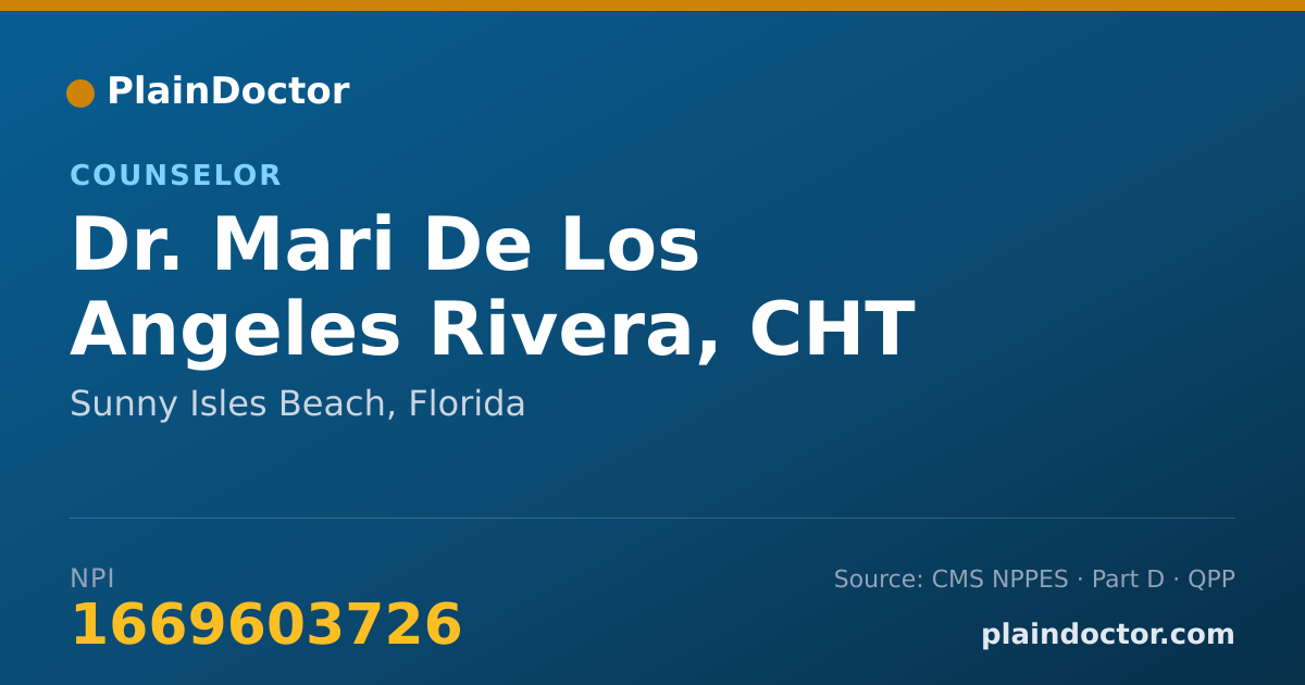 Shareable card for Mari De Los Angeles Rivera, CHT - Counselor, Sunny Isles Beach, FL