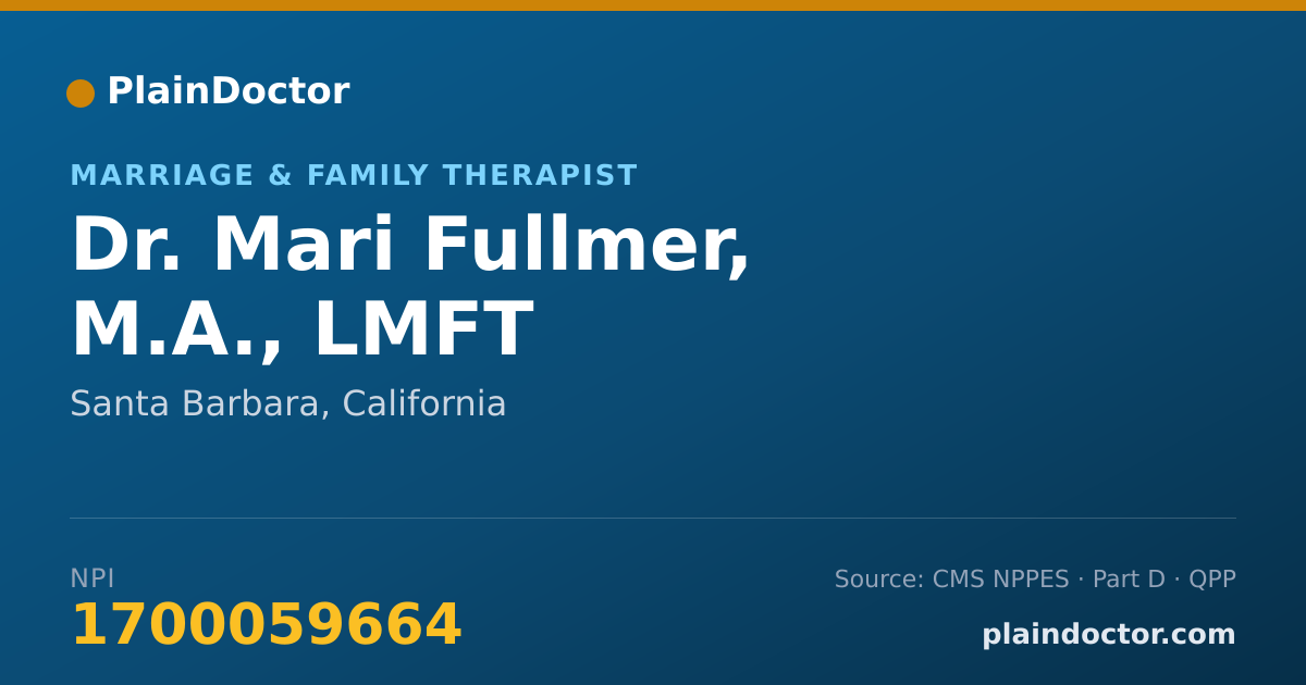 Shareable card for Mari Fullmer, M.A., LMFT - Marriage & Family Therapist, Santa Barbara, CA