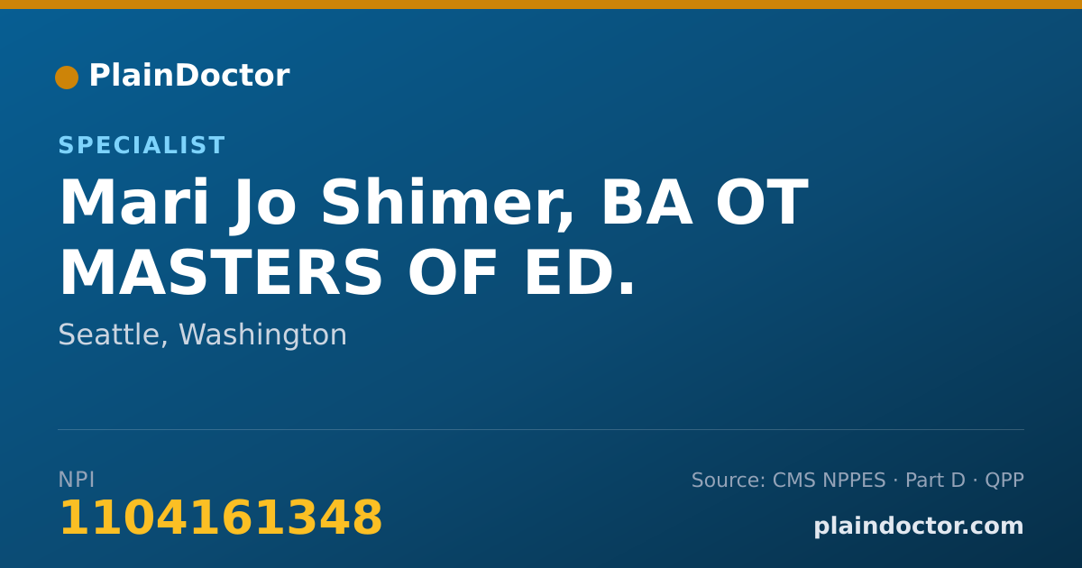 Shareable card for Mari Jo Shimer, BA OT MASTERS OF ED. - Specialist, Seattle, WA