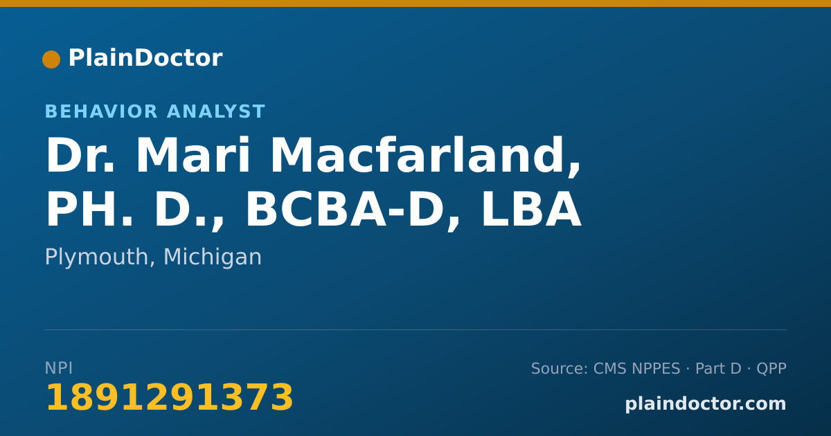 Shareable card for Mari Macfarland, PH. D., BCBA-D, LBA - Behavior Analyst, Plymouth, MI