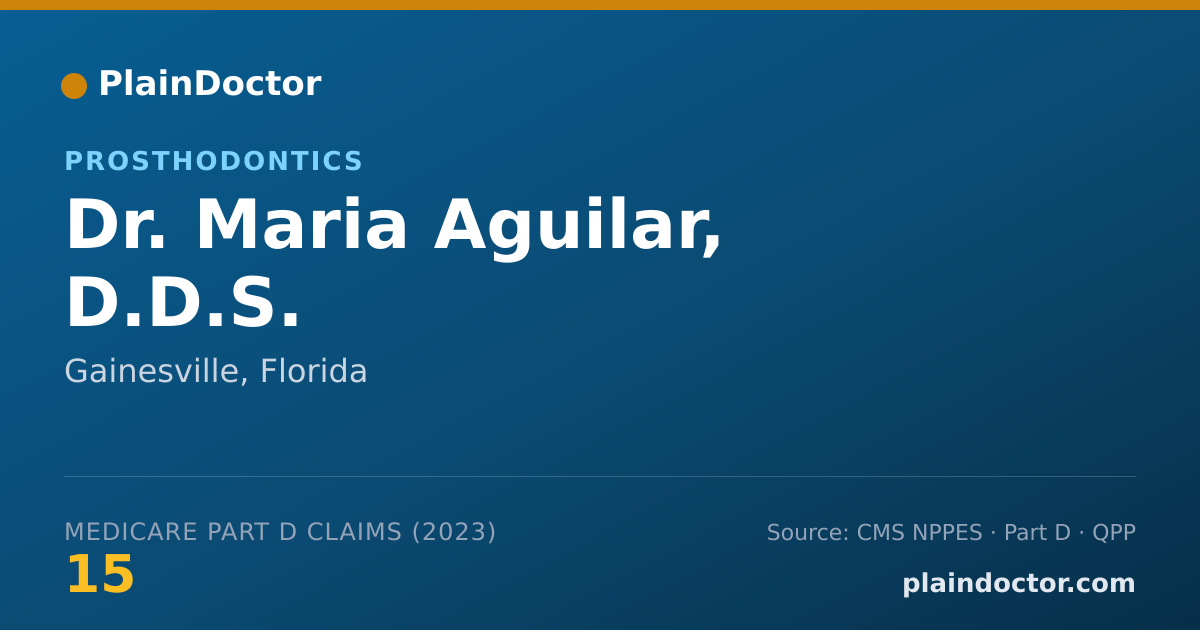 Shareable card for Maria Aguilar, D.D.S. - Prosthodontics, Gainesville, FL