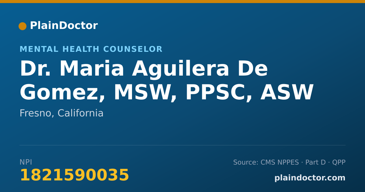 Shareable card for Maria Aguilera De Gomez, MSW, PPSC, ASW - Mental Health Counselor, Fresno, CA