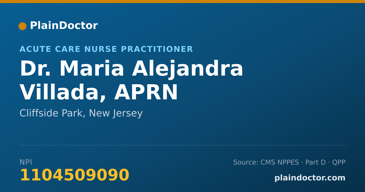 Shareable card for Maria Alejandra Villada, APRN - Acute Care Nurse Practitioner, Cliffside Park, NJ