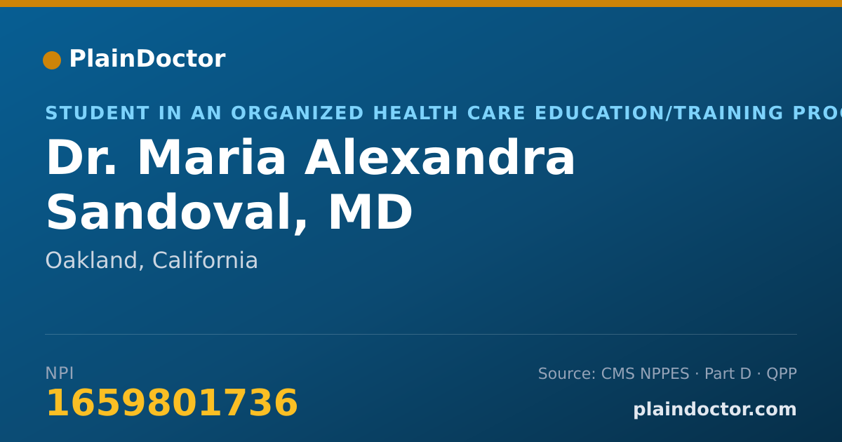 Shareable card for Maria Alexandra Sandoval, MD - Student in an Organized Health Care Education/Training Program, Oakland, CA