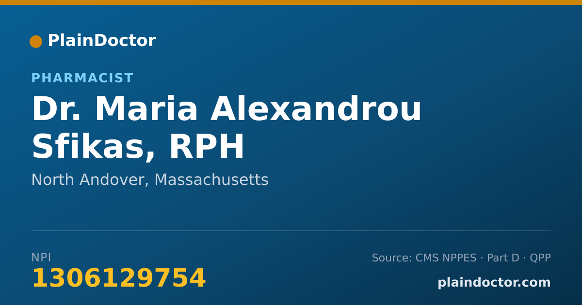 Shareable card for Maria Alexandrou Sfikas, RPH - Pharmacist, North Andover, MA