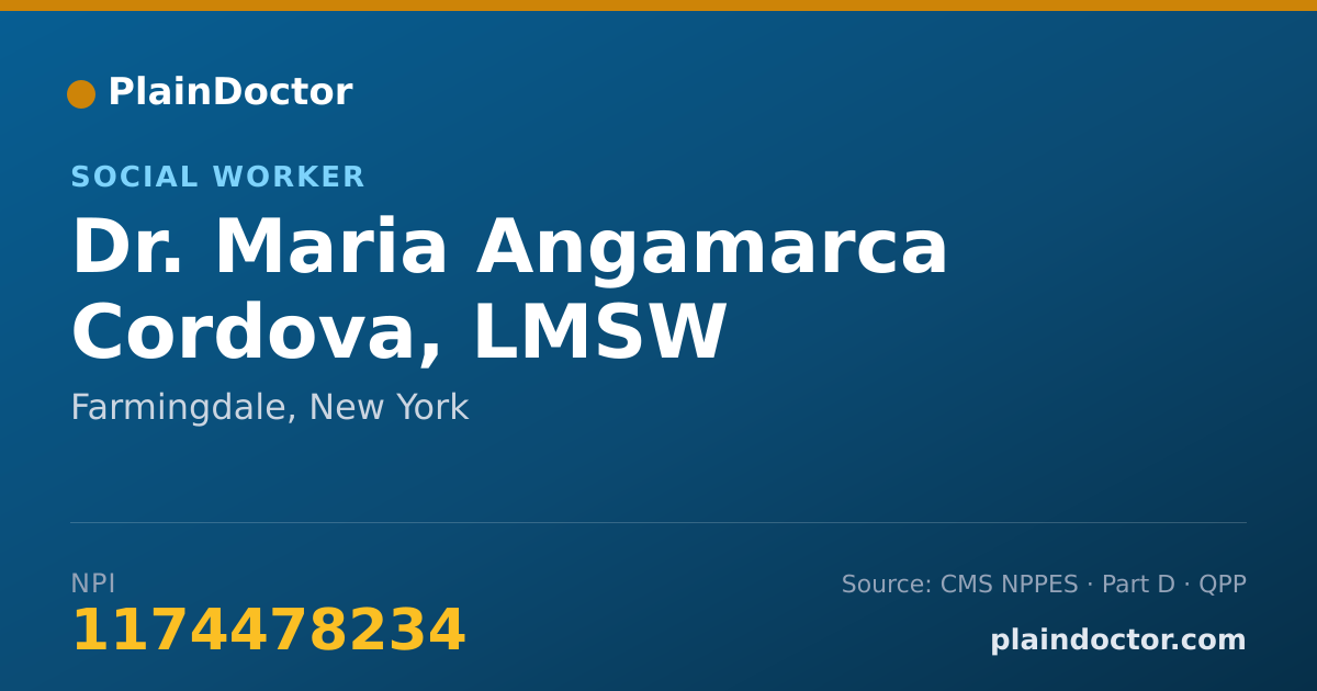 Shareable card for Maria Angamarca Cordova, LMSW - Social Worker, Farmingdale, NY