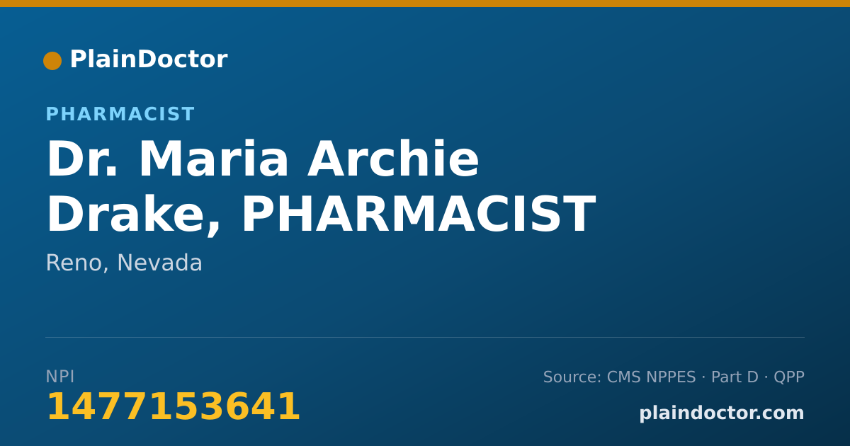 Shareable card for Maria Archie Drake, PHARMACIST - Pharmacist, Reno, NV