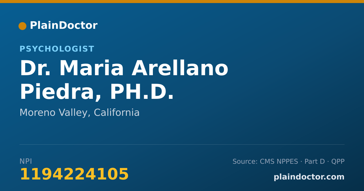 Shareable card for Maria Arellano Piedra, PH.D. - Psychologist, Moreno Valley, CA