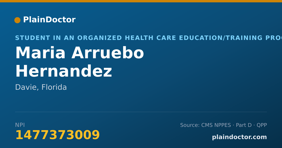 Shareable card for Maria Arruebo Hernandez - Student in an Organized Health Care Education/Training Program, Davie, FL