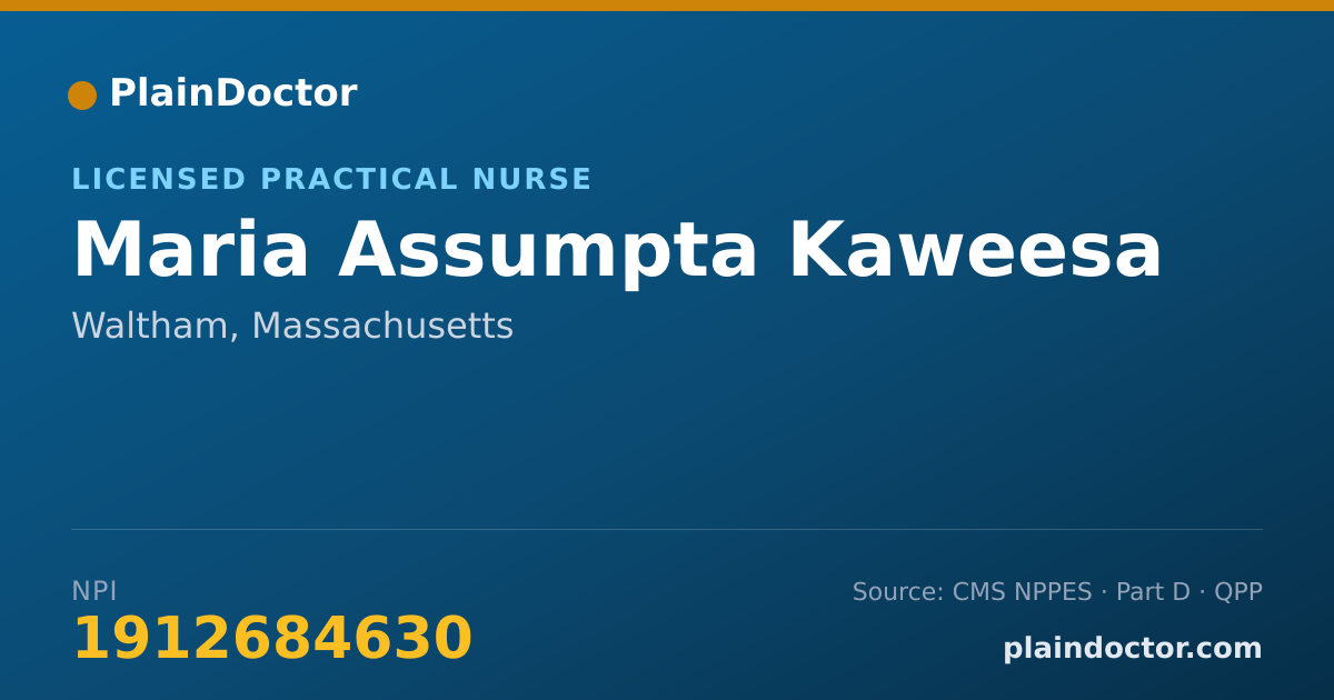 Shareable card for Maria Assumpta Kaweesa - Licensed Practical Nurse, Waltham, MA