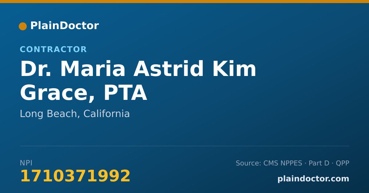 Shareable card for Maria Astrid Kim Grace, PTA - Contractor, Long Beach, CA