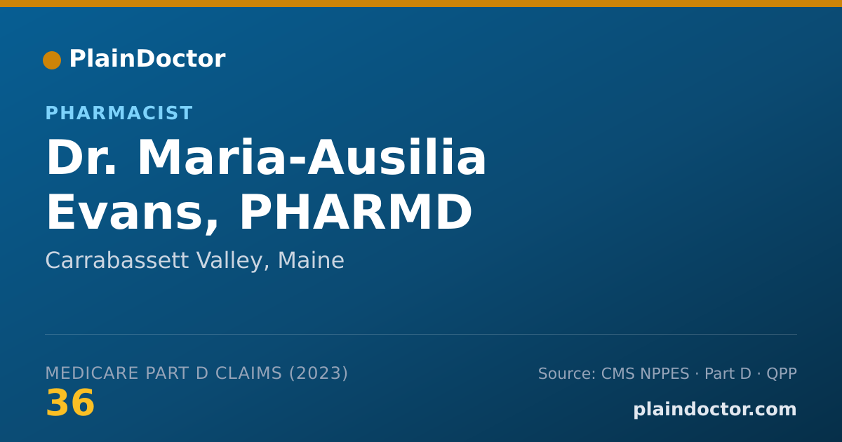 Shareable card for Maria-Ausilia Evans, PHARMD - Pharmacist, Carrabassett Valley, ME