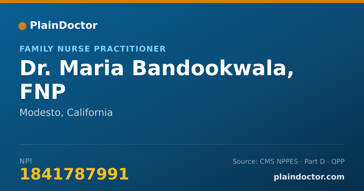 Shareable card for Maria Bandookwala, FNP - Family Nurse Practitioner, Modesto, CA