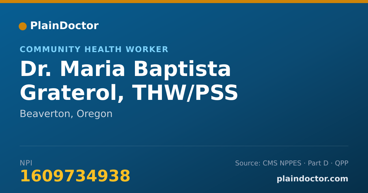 Shareable card for Maria Baptista Graterol, THW/PSS - Community Health Worker, Beaverton, OR
