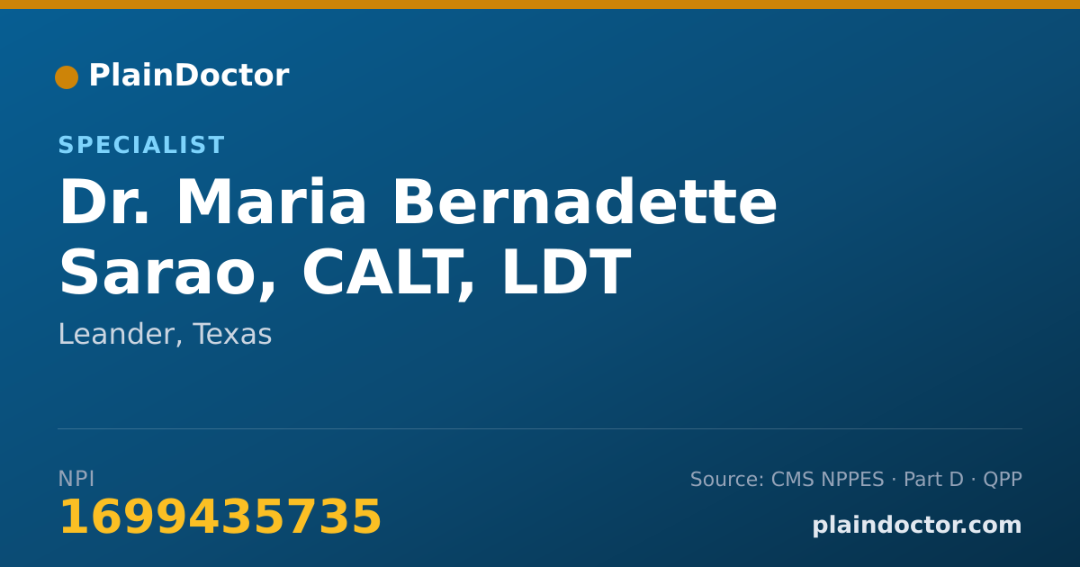 Shareable card for Maria Bernadette Sarao, CALT, LDT - Specialist, Leander, TX